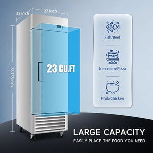 English Elm 27 Inch Stainless Steel Upright Reach in Freezer 23 Cu Ft Commercial Kitchen Storage W2095P436595