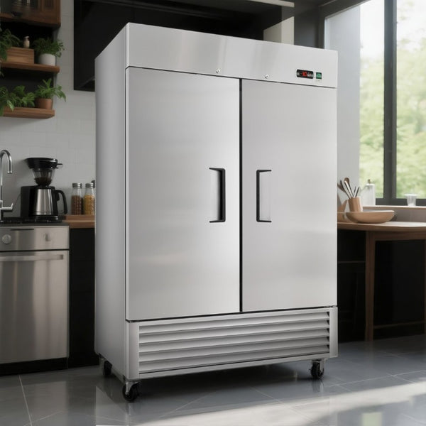 English Elm 54 Inch Commercial Upright Reach in Freezer Stainless Steel Dual Door 49 Cu Ft ETL W2095P436597