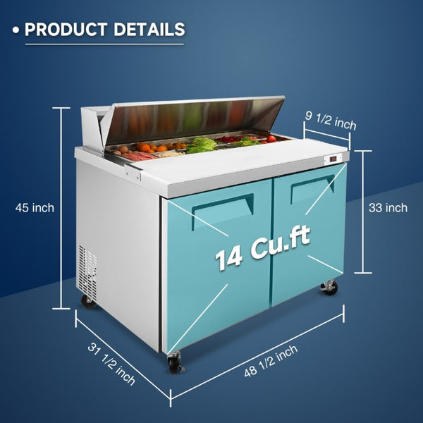 English Elm 48 Inch Commercial Sandwich Salad Prep Table with Butcher Block and Refrigerated Storage W2095P436602