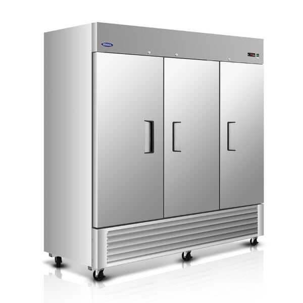 English Elm 81 Inch Commercial Reach in Refrigerator 72 Cu Ft Stainless Steel Three Door ETL Approved W2095P436608