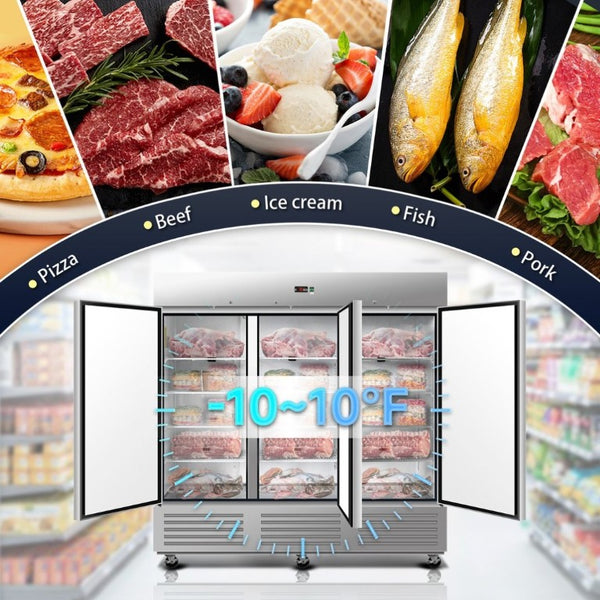 English Elm 81 Inch Stainless Steel Commercial Reach-In Freezer 72 Cu Ft ETL Approved Storage 2 Door W2095P436610