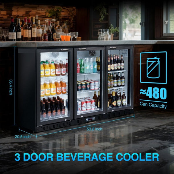 English Elm Beverage Cooler 53 Inch Triple Glass Door Back Bar Fridge Holds 480 Cans W2095P474893