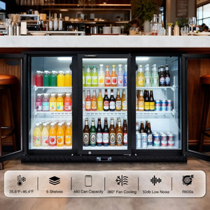 English Elm Beverage Cooler 53 Inch Triple Glass Door Back Bar Fridge Holds 480 Cans W2095P474893
