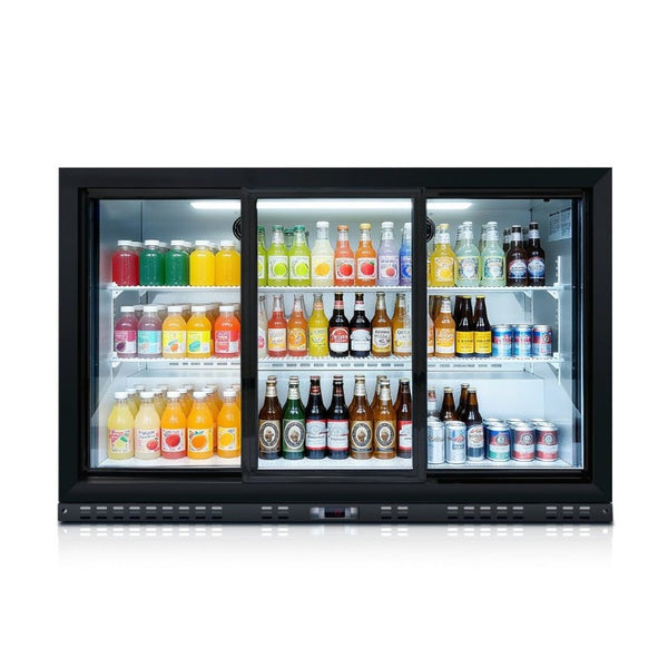 English Elm 53 Inch Commercial Back Bar Cooler Three Glass Doors 480 Can Capacity Home Bar Fridge W2095P474894