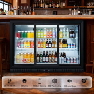 English Elm 53 Inch Commercial Back Bar Cooler Three Glass Doors 480 Can Capacity Home Bar Fridge W2095P474894