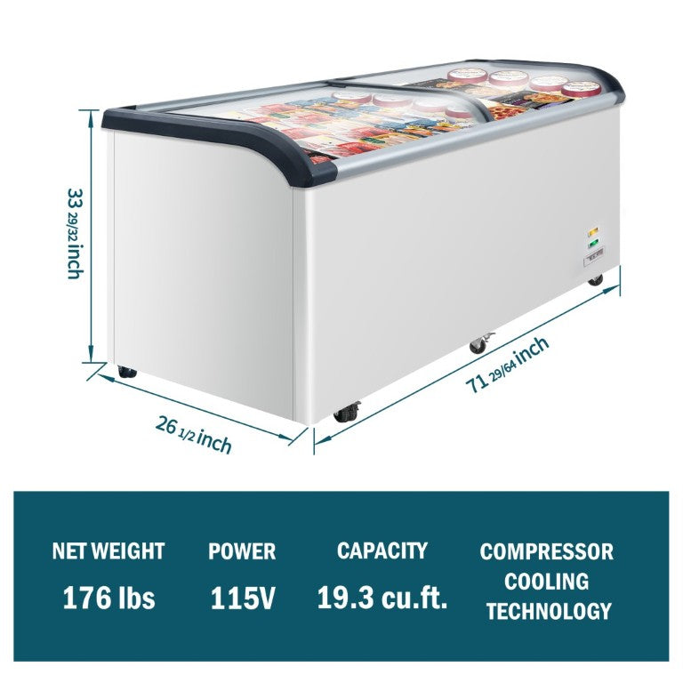 English Elm Curved Glass Lid Commercial Chest Freezer 19 Cu Ft LED Display Ice Cream Unit W2095P475076