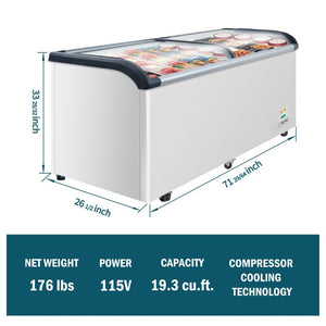 English Elm Curved Glass Lid Commercial Chest Freezer 19 Cu Ft LED Display Ice Cream Unit W2095P475076