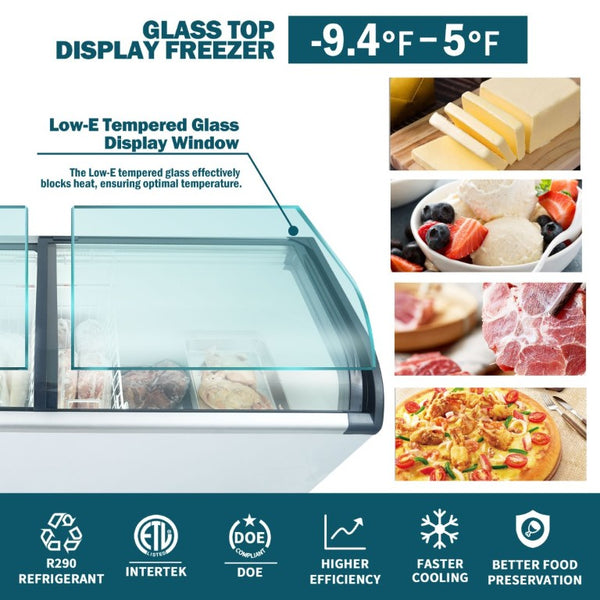 English Elm Curved Glass Lid Commercial Chest Freezer 19 Cu Ft LED Display Ice Cream Unit W2095P475076