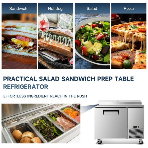 English Elm Tpp44 Stainless Steel Refrigerated Pizza Prep Table with Pan Rail and Cutting Board W2095P475580