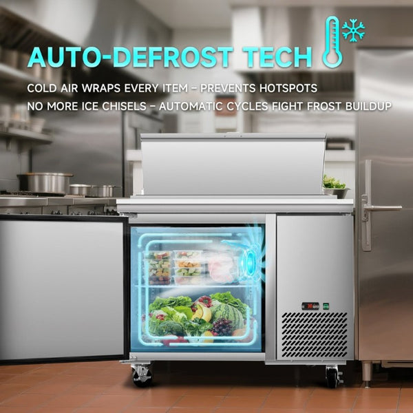 English Elm Tpp44 Stainless Steel Refrigerated Pizza Prep Table with Pan Rail and Cutting Board W2095P475580