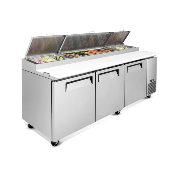 English Elm Tpp93 Stainless Steel Pizza Prep Table with Digital Temp Control and Cold Storage W2095P475586