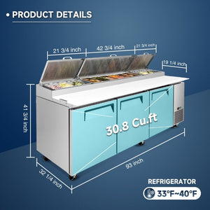 English Elm Tpp93 Stainless Steel Pizza Prep Table with Digital Temp Control and Cold Storage W2095P475586