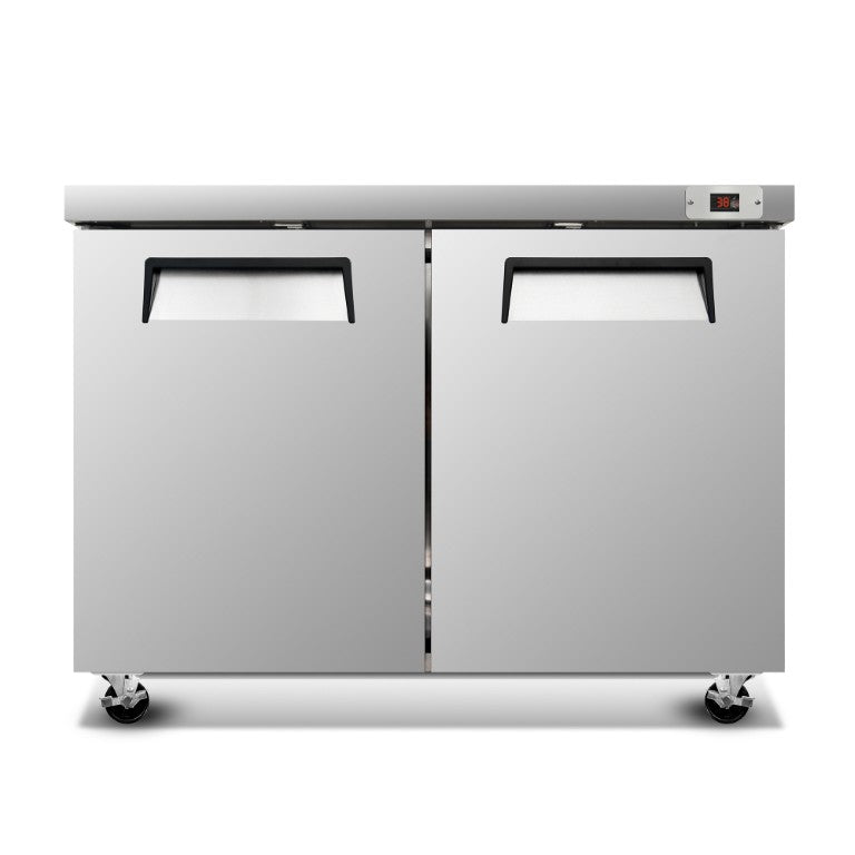 English Elm 48 Inch Stainless Steel Undercounter Commercial Refrigerator with Dual Doors and Casters W2095P475599