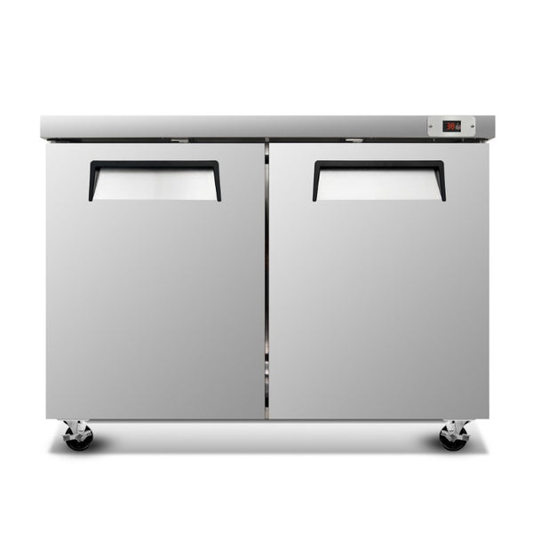 English Elm 48 Inch Stainless Steel Undercounter Commercial Refrigerator with Dual Doors and Casters W2095P475599