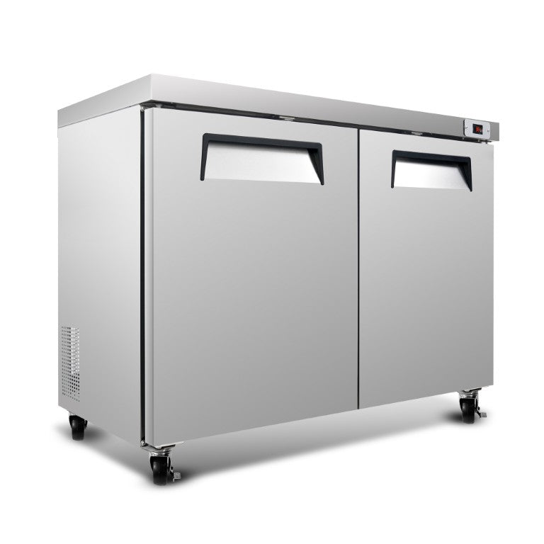English Elm 48 Inch Stainless Steel Undercounter Commercial Refrigerator with Dual Doors and Casters W2095P475599