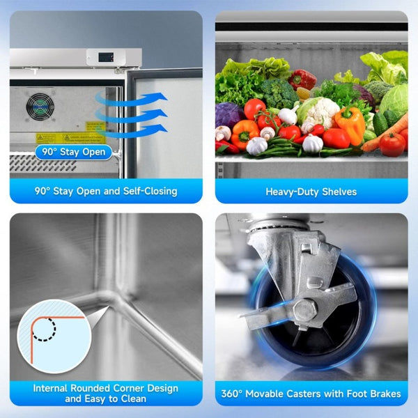 English Elm 60 Inch Undercounter Commercial Refrigerator Stainless Steel Dual Door 18.5 Cu Ft ETL W2095P475610