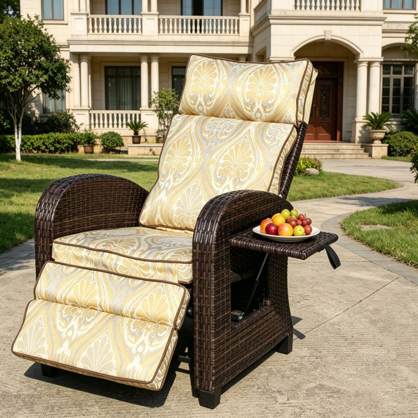 English Elm Outdoor Pe Rattan Recliner with Adjustable Arms Deep Seat Cushions Patio Lounge W209P527302