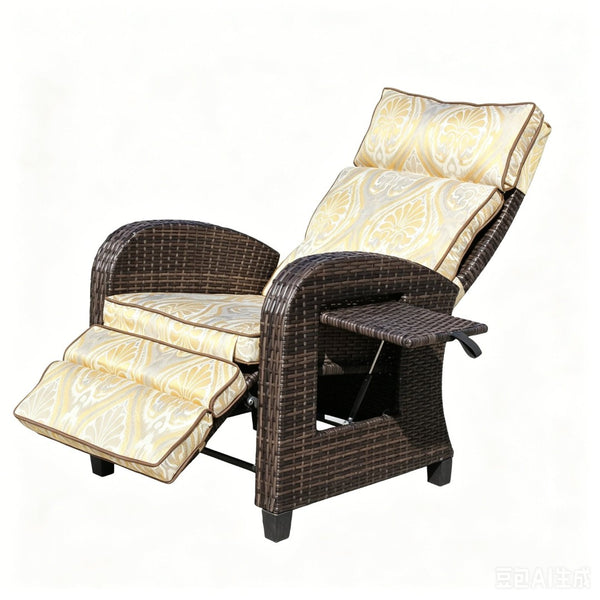English Elm Outdoor Pe Rattan Recliner with Adjustable Arms Deep Seat Cushions Patio Lounge W209P527302