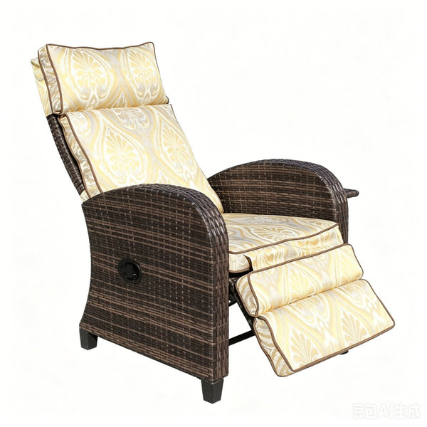 English Elm Outdoor Pe Rattan Recliner with Adjustable Arms Deep Seat Cushions Patio Lounge W209P527302