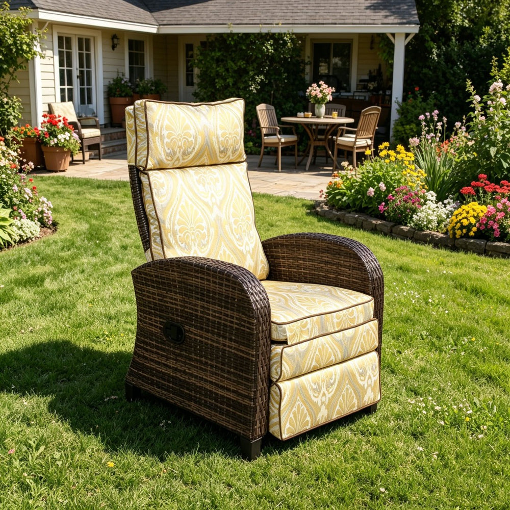 English Elm Outdoor Pe Rattan Recliner with Adjustable Arms Deep Seat Cushions Patio Lounge W209P527302