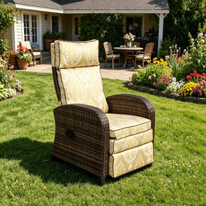 English Elm Outdoor Pe Rattan Recliner with Adjustable Arms Deep Seat Cushions Patio Lounge W209P527302