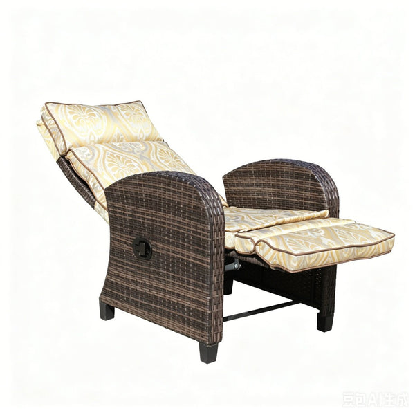 English Elm Outdoor Pe Rattan Recliner with Adjustable Arms Deep Seat Cushions Patio Lounge W209P527302