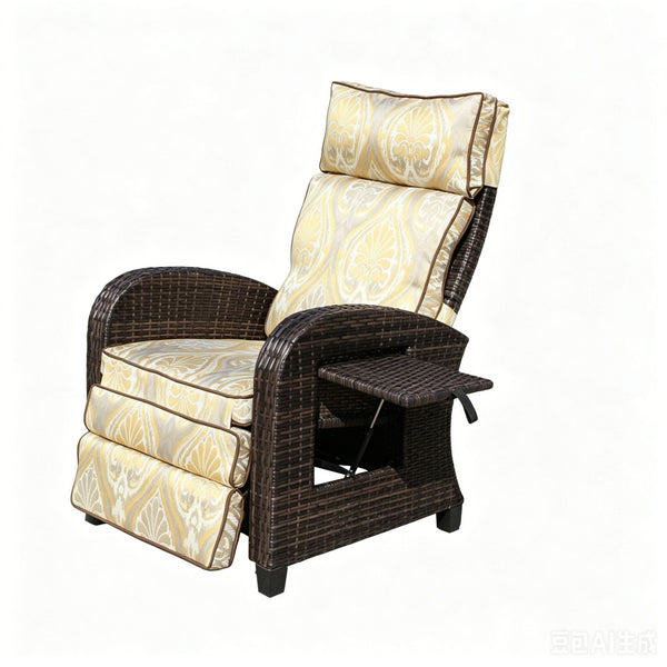 English Elm Outdoor Pe Rattan Recliner with Adjustable Arms Deep Seat Cushions Patio Lounge W209P527302