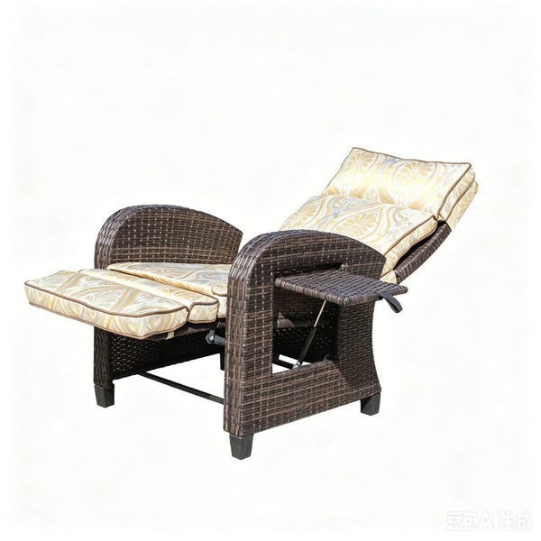 English Elm Outdoor Pe Rattan Recliner with Adjustable Arms Deep Seat Cushions Patio Lounge W209P527302