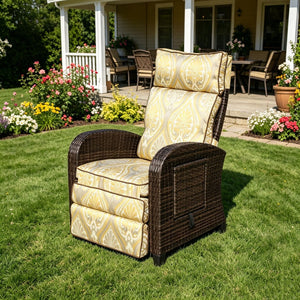 English Elm Outdoor Pe Rattan Recliner with Adjustable Arms Deep Seat Cushions Patio Lounge W209P527302
