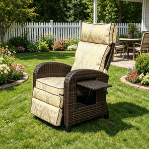 English Elm Outdoor Pe Rattan Recliner with Adjustable Arms Deep Seat Cushions Patio Lounge W209P527302