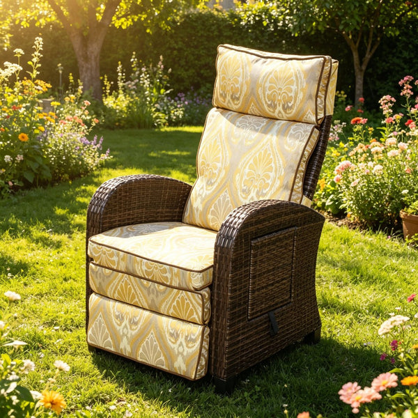 English Elm Outdoor Pe Rattan Recliner with Adjustable Arms Deep Seat Cushions Patio Lounge W209P527302