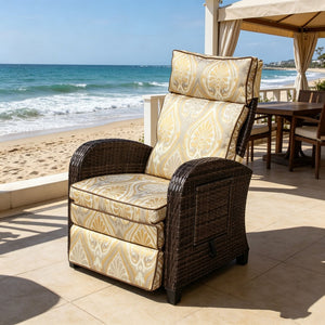 English Elm Outdoor Pe Rattan Recliner with Adjustable Arms Deep Seat Cushions Patio Lounge W209P527302
