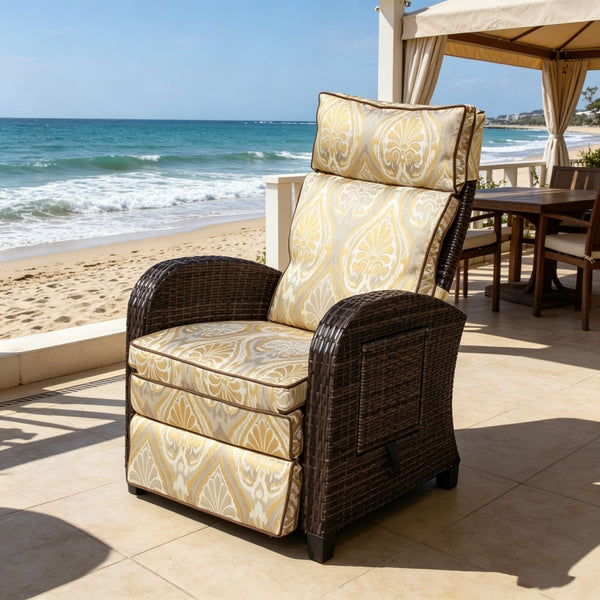 English Elm Outdoor Pe Rattan Recliner with Adjustable Arms Deep Seat Cushions Patio Lounge W209P527302