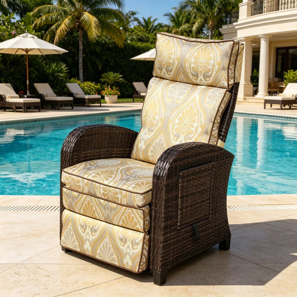 English Elm Outdoor Pe Rattan Recliner with Adjustable Arms Deep Seat Cushions Patio Lounge W209P527302