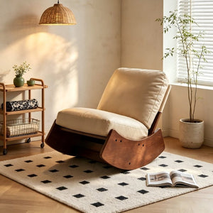 English Elm Comfortable Faux Leather Glider Rocking Chair Solid Wood Frame for Nursery or Bedroom Cream W2105P500450