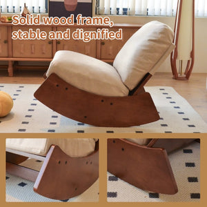 English Elm Comfortable Faux Leather Glider Rocking Chair Solid Wood Frame for Nursery or Bedroom Cream W2105P500450