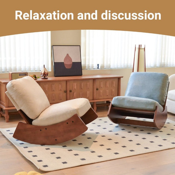 English Elm Comfortable Faux Leather Glider Rocking Chair Solid Wood Frame for Nursery or Bedroom Cream W2105P500450