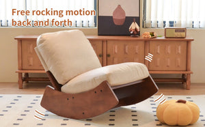 English Elm Comfortable Faux Leather Glider Rocking Chair Solid Wood Frame for Nursery or Bedroom Cream W2105P500450