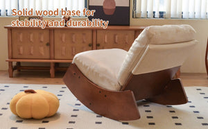 English Elm Comfortable Faux Leather Glider Rocking Chair Solid Wood Frame for Nursery or Bedroom Cream W2105P500450
