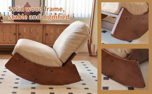 English Elm Comfortable Faux Leather Glider Rocking Chair Solid Wood Frame for Nursery or Bedroom Cream W2105P500450