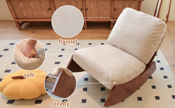 English Elm Comfortable Faux Leather Glider Rocking Chair Solid Wood Frame for Nursery or Bedroom Cream W2105P500450