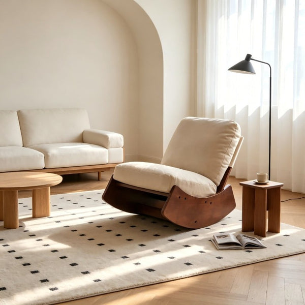 English Elm Comfortable Faux Leather Glider Rocking Chair Solid Wood Frame for Nursery or Bedroom Cream W2105P500450