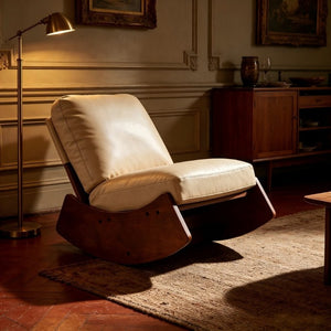 English Elm Comfortable Faux Leather Glider Rocking Chair Solid Wood Frame for Nursery or Bedroom Cream W2105P500450