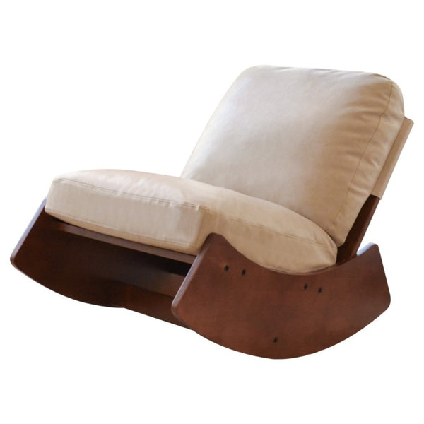 English Elm Comfortable Faux Leather Glider Rocking Chair Solid Wood Frame for Nursery or Bedroom Cream W2105P500450