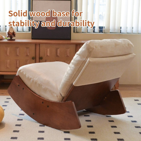 English Elm Comfortable Faux Leather Glider Rocking Chair Solid Wood Frame for Nursery or Bedroom Cream W2105P500450