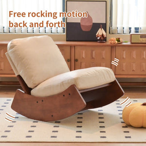 English Elm Comfortable Faux Leather Glider Rocking Chair Solid Wood Frame for Nursery or Bedroom Cream W2105P500450