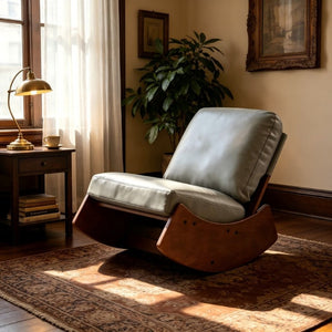 English Elm Comfortable Faux Leather Glider Rocking Chair Solid Wood Frame for Nursery or Bedroom Blue W2105P500563