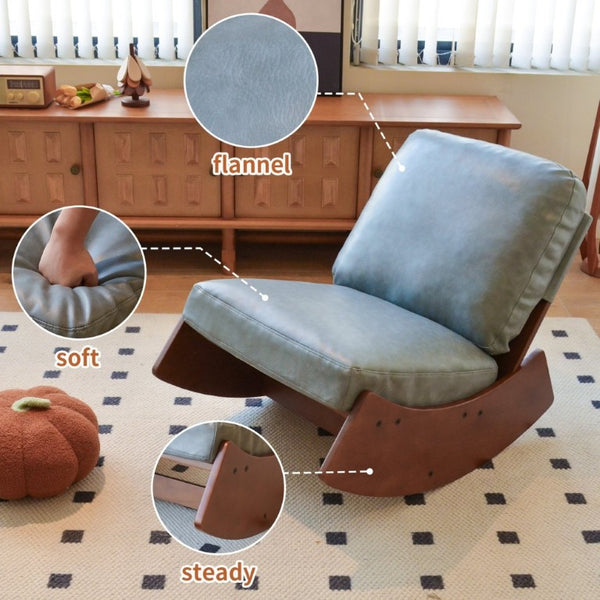 English Elm Comfortable Faux Leather Glider Rocking Chair Solid Wood Frame for Nursery or Bedroom Blue W2105P500563