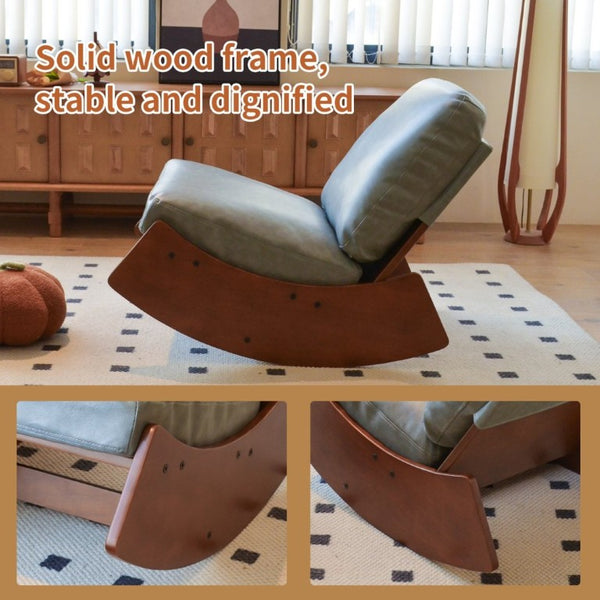 English Elm Comfortable Faux Leather Glider Rocking Chair Solid Wood Frame for Nursery or Bedroom Blue W2105P500563
