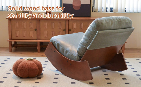 English Elm Comfortable Faux Leather Glider Rocking Chair Solid Wood Frame for Nursery or Bedroom Blue W2105P500563